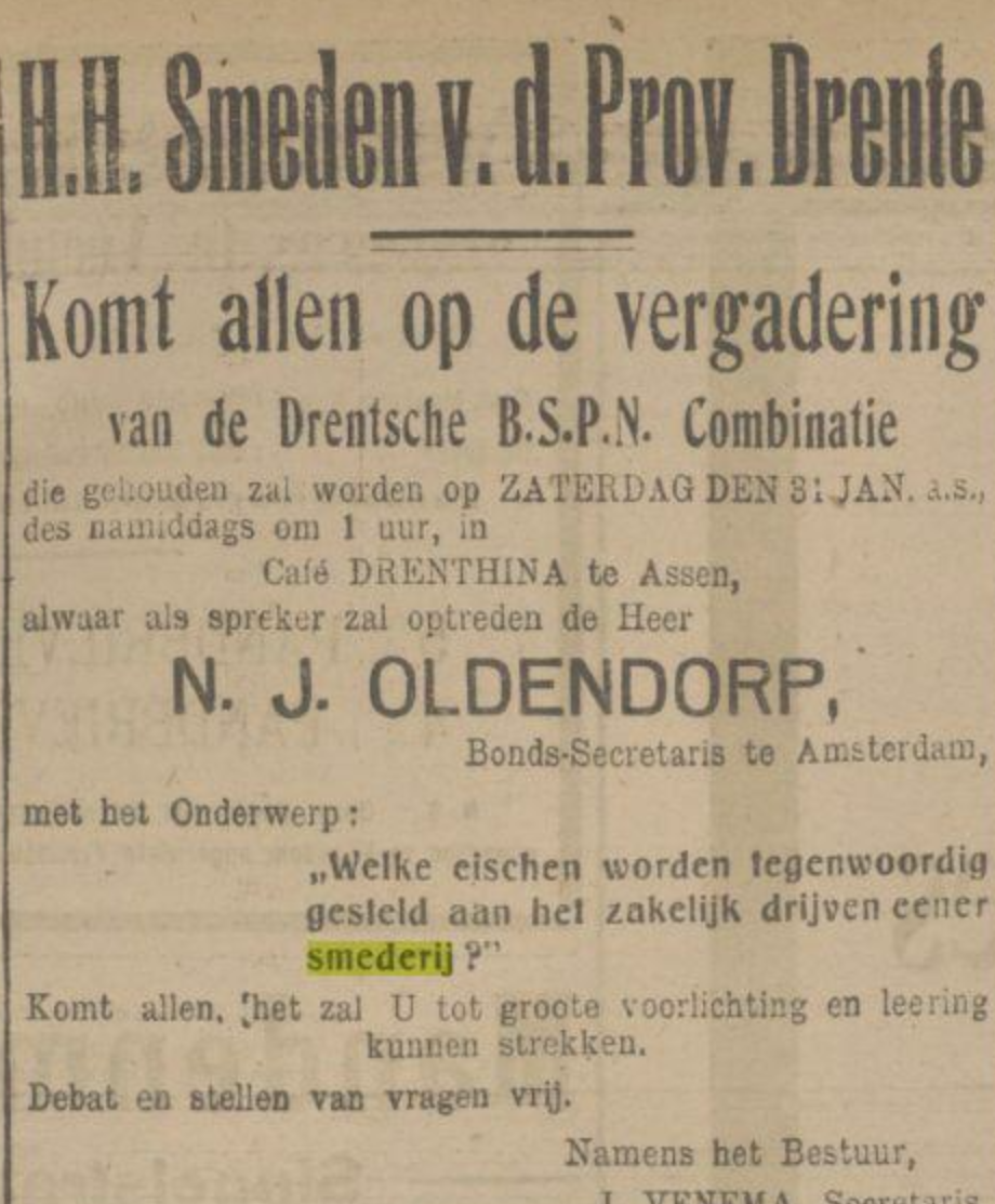 Assen - 1920 Drentsche B.S.P.N. Combinatie (Bond van Smeden-Patroons in Nederland)
