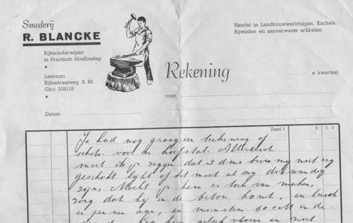 Brief van zijn broer aan Gerhard Bernard Blancke betreft de bouw van een hoefstal.